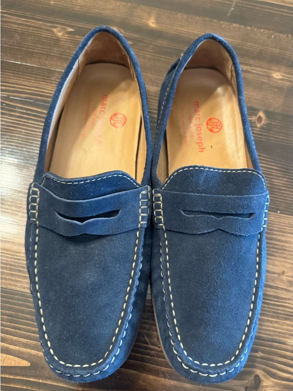 Marc Joseph Union St  Navy Suede Leather Moccasin Loafers Size 10 EUC